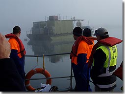 Another 
  days diving begins in earnest. Clearly some thought has gone into the psychology 
  of group dynamics because I really felt like a student / newby diver wearing 
  those orange and blue overalls (instructors in yellow)...